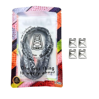 Elastische veters onzichtbaar strikken paisley 9mm onzichtbare clipjes wit zwart in luxe verpakking