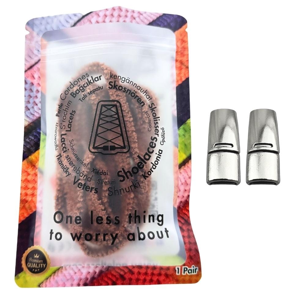 Elastische veters zonder strikken fluffy 7mm magnetische sluiting bruin in luxe verpakking