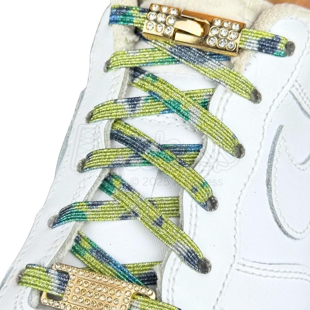 Elastische veters zonder strikken bling bling 6mm haak sluiting splash geregen in witte Nike Air Force 1