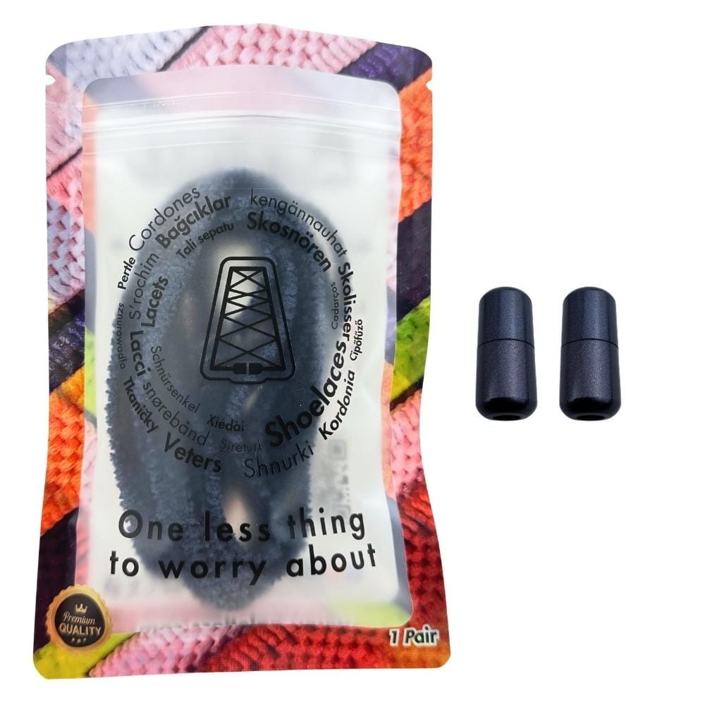 Elastische veters zonder strikken fluffy 7mm capsule sluiting marineblauw in luxe verpakking