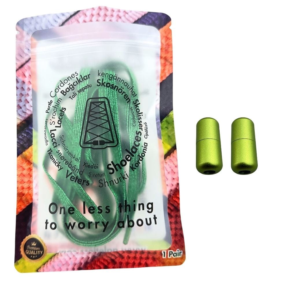 Elastische veters zonder strikken glitter 6mm capsule sluiting groen in luxe verpakking