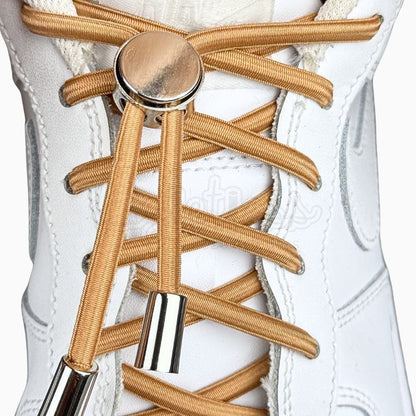 Elastische veters zonder strikken ovaal 4mm luxe lock khaki met stretch uitgerekt