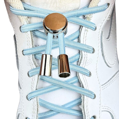 Elastische veters zonder strikken ovaal 4mm luxe lock lichtblauw met stretch uitgerekt