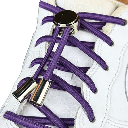 Elastische veters zonder strikken ovaal 4mm luxe lock paars geregen in witte Nike Air Force 1