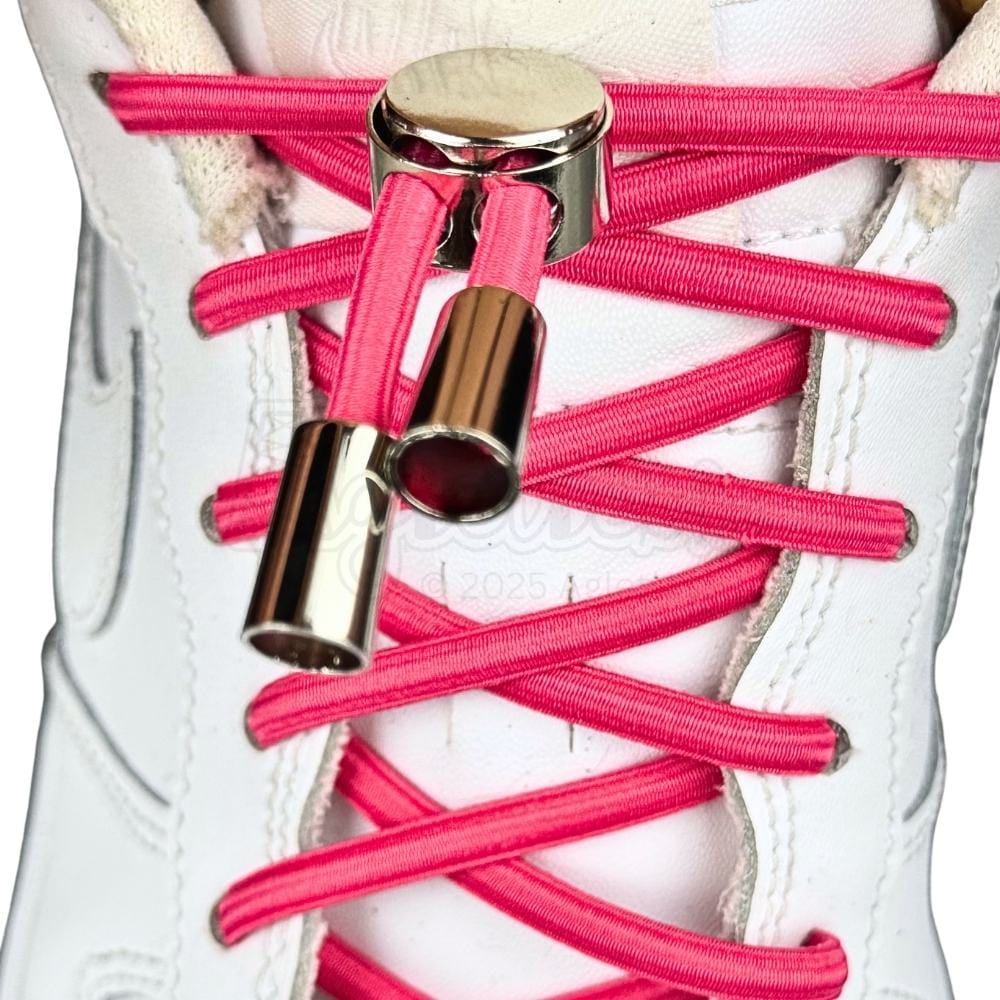 Elastische veters zonder strikken ovaal 4mm luxe lock rozenrood met stretch uitgerekt