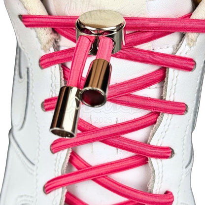 Elastische veters zonder strikken ovaal 4mm luxe lock rozenrood met stretch uitgerekt