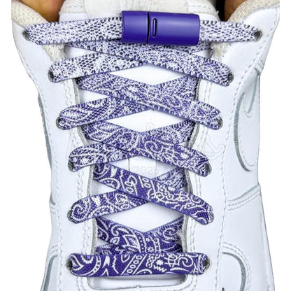 Elastische veters zonder strikken paisley 9mm magnetische sluiting paars wit met stretch uitgerekt
