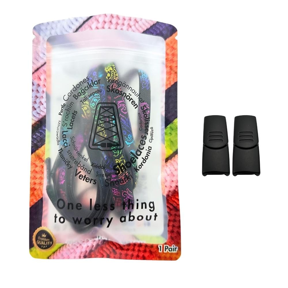 Elastische veters zonder strikken paisley 9mm magnetische sluiting zwart kleurig in luxe verpakking