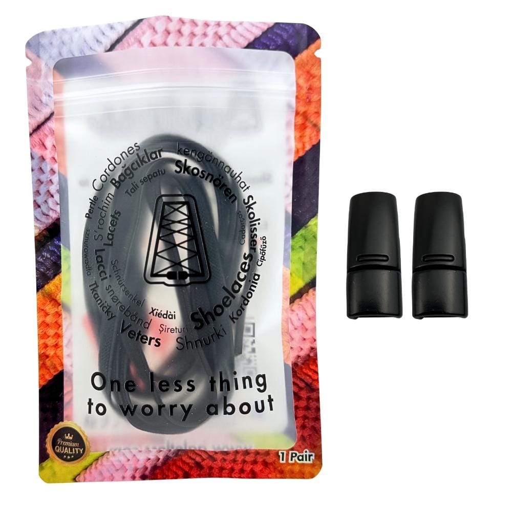 Elastische veters zonder strikken plat 6mm magnetische sluiting zwart in luxe verpakking