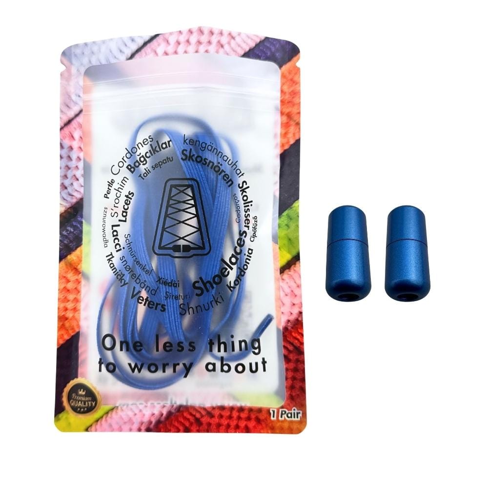 Elastische veters zonder strikken plat 7mm capsule sluiting blauw in luxe verpakking