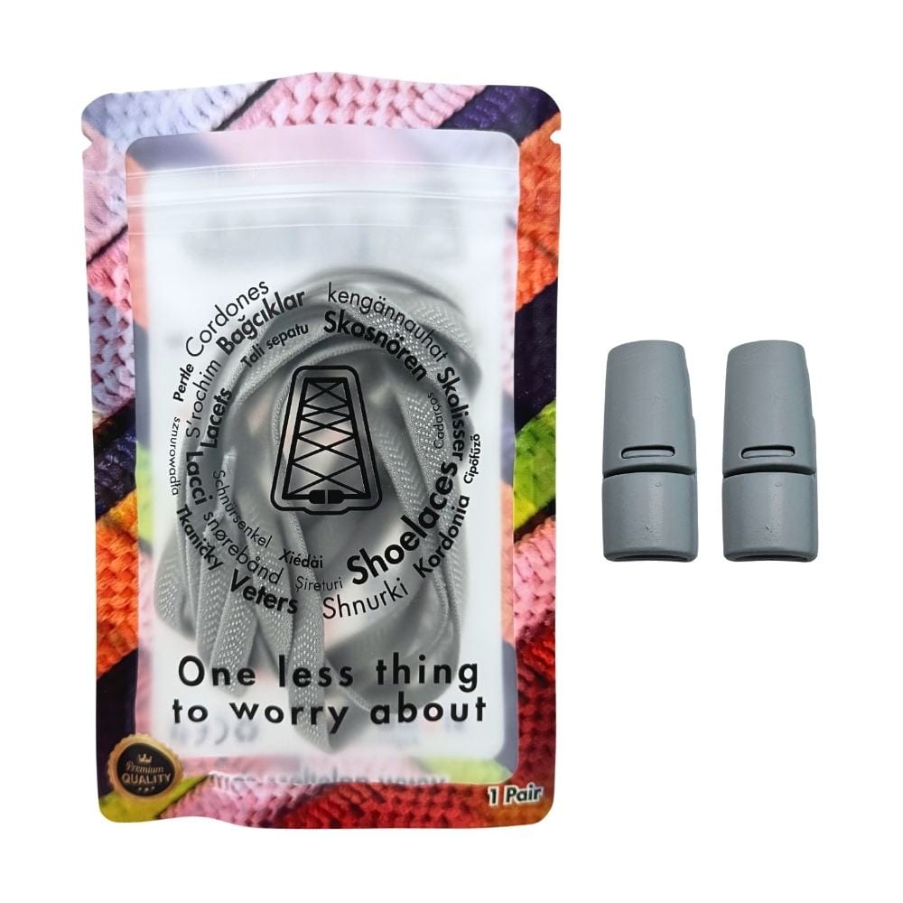 Elastische veters zonder strikken plat 8mm magnetische sluiting grijs in luxe verpakking