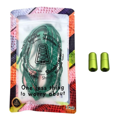 Elastische veters zonder strikken reflecterend 7mm capsule sluiting groen met stretch uitgerekt