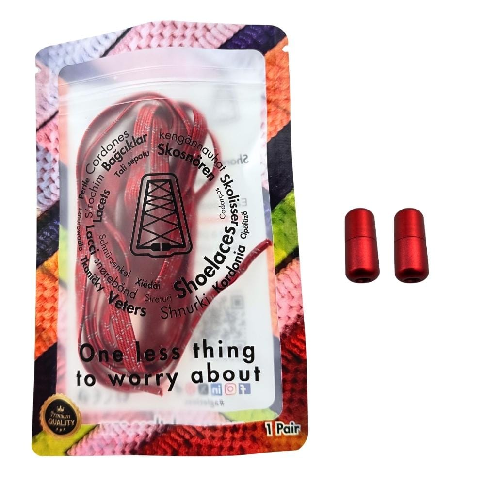 Elastische veters zonder strikken reflecterend 7mm capsule sluiting rood in luxe verpakking