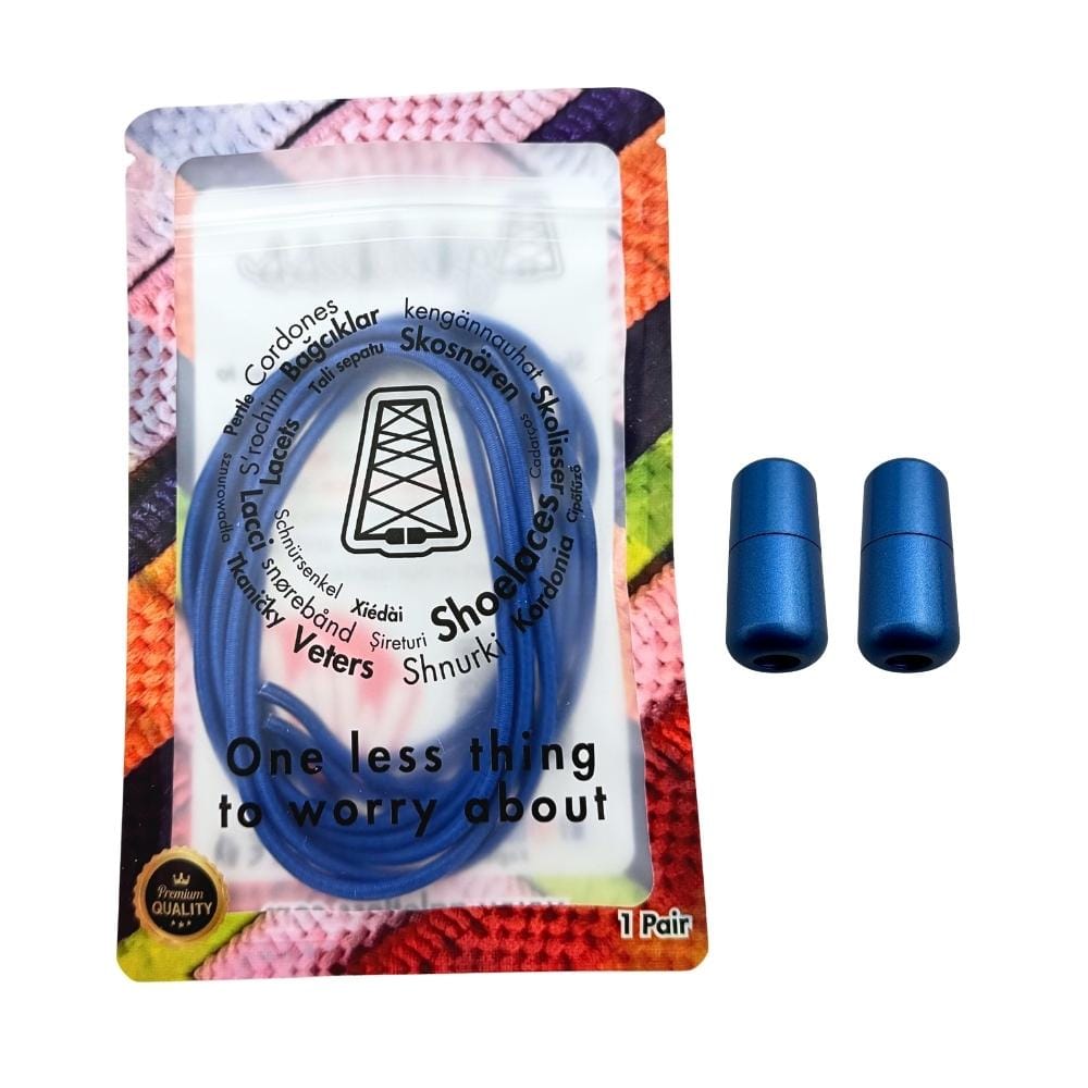 Elastische veters zonder strikken rond 3mm capsule sluiting blauw in luxe verpakking