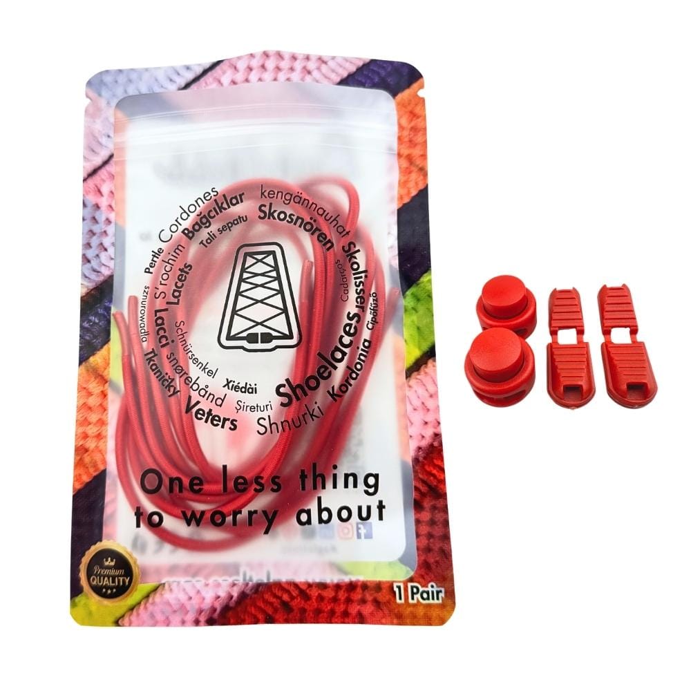 Elastische veters zonder strikken rond 3mm lock sluiting rood in luxe verpakking
