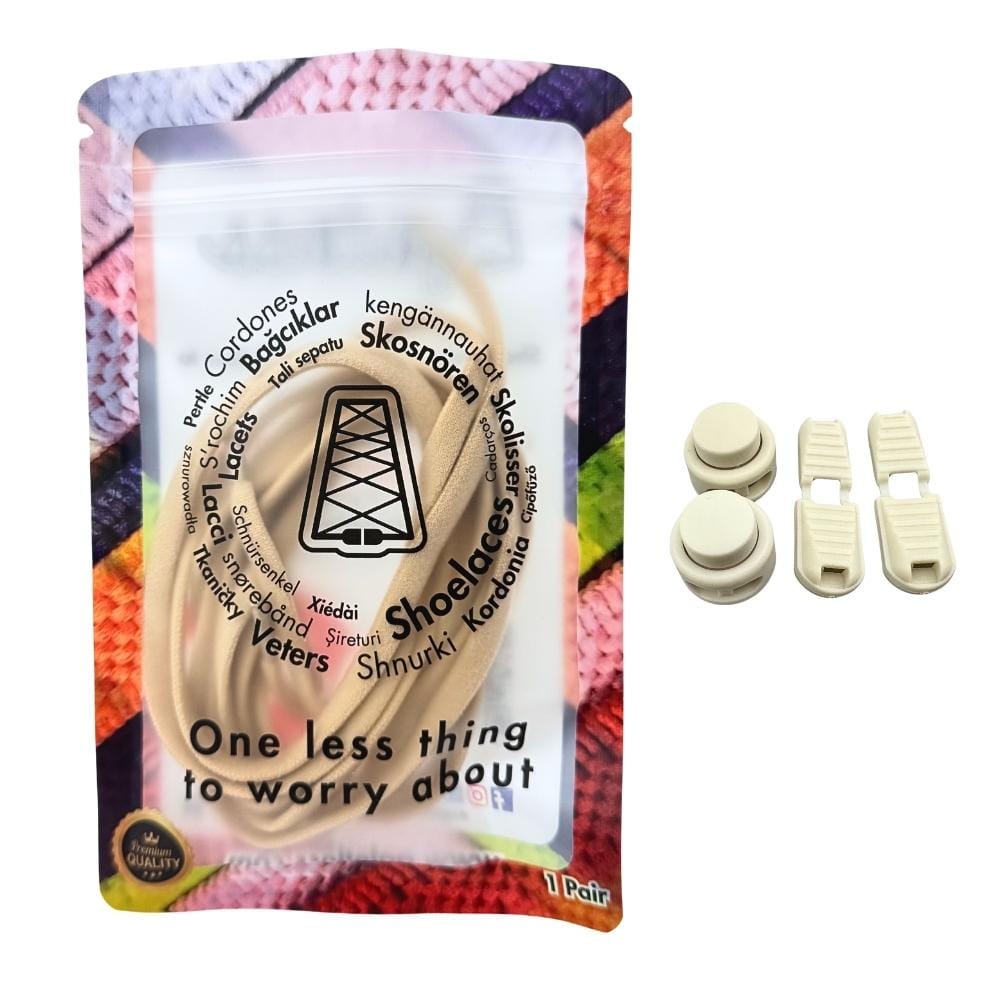 Elastische veters zonder strikken rond 5mm lock sluiting khaki in luxe verpakking